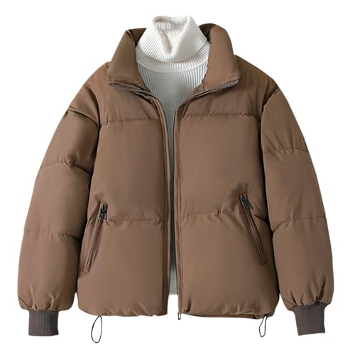 NACQZLI Steppjacke Damen Einfarbig Winterjacke Verdicken Daunenjacke Warme Wintermantel Revers Pufferjacke Reißverschluss Baumwolljacke Langarm Steppmantel Winter Daunenmantel Damenjacke mit Tasche von NACQZLI