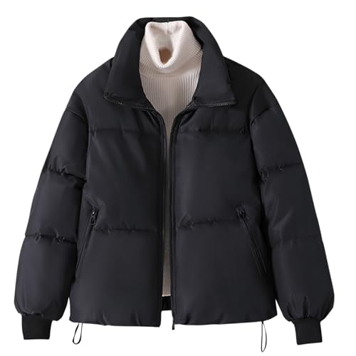 NACQZLI Steppjacke Damen Einfarbig Winterjacke Verdicken Daunenjacke Warme Wintermantel Revers Pufferjacke Reißverschluss Baumwolljacke Langarm Steppmantel Winter Daunenmantel Damenjacke mit Tasche von NACQZLI