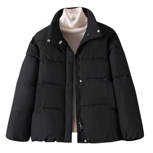 NACQZLI Steppjacke Damen Einfarbig Winterjacke Verdicken Daunenjacke Warme Wintermantel Revers Pufferjacke Reißverschluss Baumwolljacke Langarm Steppmantel Winter Daunenmantel Damenjacke mit Tasche von NACQZLI
