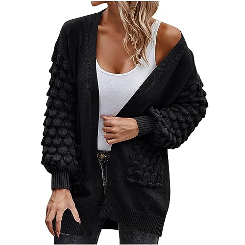 NACQZLI Strickjacke Damen Lang Schuppenmuster Cardigan Einfarbig Strickmantel Open Front Strickpullover Langarm Windbreaker Winterjacke mit Taschen Autumn Winter Übergangsjacke Herbstjacke von NACQZLI