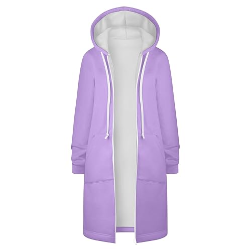NACQZLI Sweatjacke Damen Lange Einfarbig Jacke mit Kapuze Langarm Übergangsjacke Reißverschluss Kapuzenpullover Vielseitig Windjacke Locker Mantel mit Tasche Casual Sportjacke Frauen Outdoor Jacke von NACQZLI
