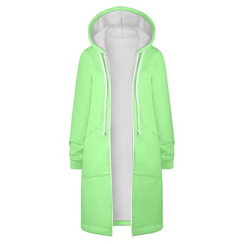 NACQZLI Sweatjacke Damen Lange Einfarbig Jacke mit Kapuze Langarm Übergangsjacke Reißverschluss Kapuzenpullover Vielseitig Windjacke Locker Mantel mit Tasche Casual Sportjacke Frauen Outdoor Jacke von NACQZLI