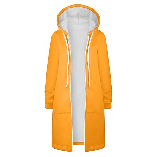 NACQZLI Sweatjacke Damen Lange Einfarbig Jacke mit Kapuze Langarm Übergangsjacke Reißverschluss Kapuzenpullover Vielseitig Windjacke Locker Mantel mit Tasche Casual Sportjacke Frauen Outdoor Jacke von NACQZLI