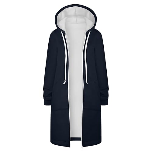 NACQZLI Sweatjacke Damen Lange Einfarbig Jacke mit Kapuze Langarm Übergangsjacke Reißverschluss Kapuzenpullover Vielseitig Windjacke Locker Mantel mit Tasche Casual Sportjacke Frauen Outdoor Jacke von NACQZLI