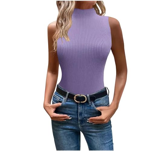 NACQZLI Tank Top Damen Einfarbig Rollkragen Oberteile Ribbed Strick Tanktops Sommer Ärmellose T-Shirts Stretch Slim Fit Trägertop Basic Pullover Leicht Atmungsaktive Sommertops Frauen Freizeitshirt von NACQZLI