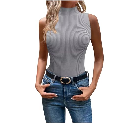 NACQZLI Tank Top Damen Einfarbig Rollkragen Oberteile Ribbed Strick Tanktops Sommer Ärmellose T-Shirts Stretch Slim Fit Trägertop Basic Pullover Leicht Atmungsaktive Sommertops Frauen Freizeitshirt von NACQZLI