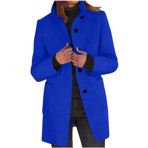 NACQZLI Trenchcoat Damen Lang Einfarbig Übergangsjacke Einreihig Wollmantel Stehkragen Windbreaker Langärmlig Herbstjacke Vintage Windjacke Woll Mantel Modisches Herbstmantel Freizeitjacke von NACQZLI
