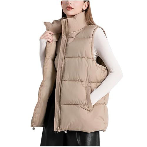 NACQZLI Weste Damen Einfarbig Steppweste Ärmellose Pufferweste Stehkragen Daunenweste Warm Winterjacke Kordelzug Daunenjacke Steppjacke mit Taschen Reißverschluss Baumwolljacke Übergangsjacke von NACQZLI