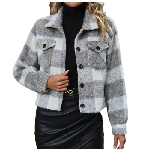 NACQZLI Winterjacke Damen Kariert Wollmantel Kurze Wintermantel Revers Hemdjacke Langarm Wolljacke Knöpfe Blusenjacke Collegejacke mit Tasche Autumn Winter Übergangsjacke Modisches Kurzjacke NACQZLI Winterjacke Damen Kariert Wollmantel Kurze Wintermantel Revers Hemdjacke Langarm Wolljacke Knöpfe Blusenjacke Collegejacke mit Tasche Autumn Winter Übergangsjacke Modisches Kurzjacke von NACQZLI