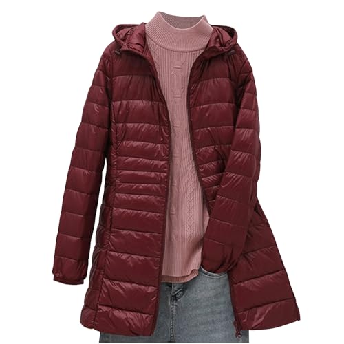 NACQZLI Winterjacke Damen Lang Einfarbig Daunenjacke mit Taschen Große Größe Steppjacke Langarm Wintermantel Reißverschluss Pufferjacke Warm Steppmantel Herbstjacke mit Kapuze Kapuzenjacke von NACQZLI