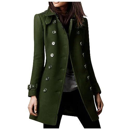 NACQZLI Wintermantel Damen Slim Fit Langarm Mantel Zweireihiger Trenchcoat Elegant Revers Wollmantel Lange Outdoor Jacke Einfarbig Winterjacke Autumn Winter Warm Windjacke Modisches Damenmantel von NACQZLI