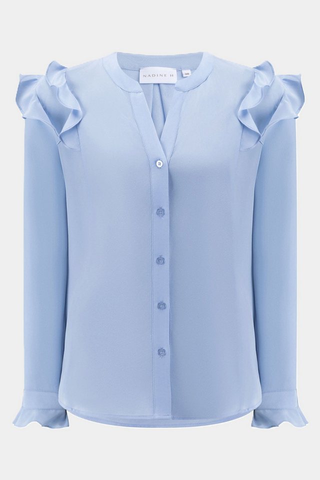 NADINE H Blusenshirt Nadine H Seidenbluse mit Rüschen & Kellerfalte - SKY von NADINE H