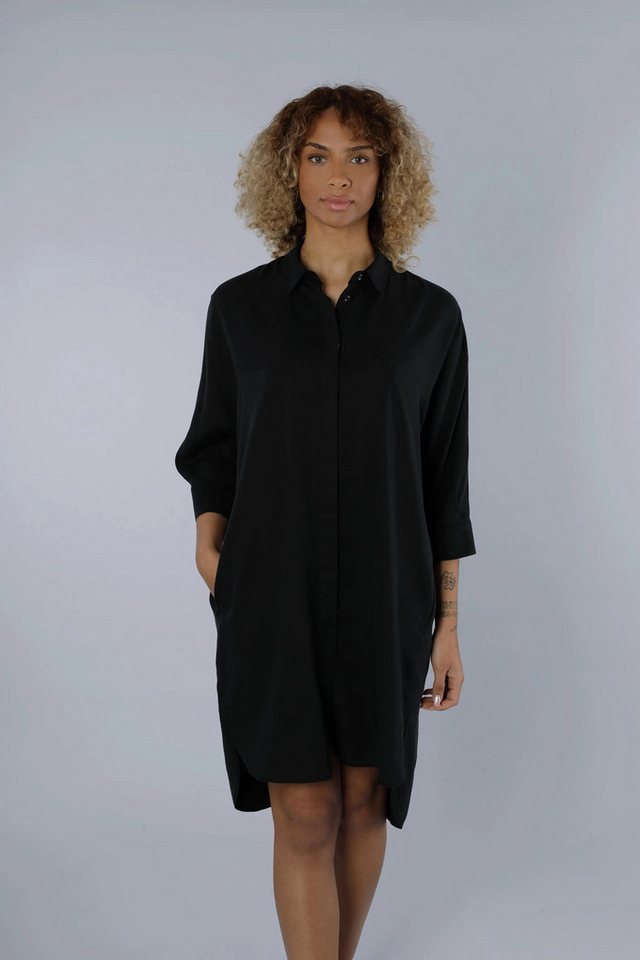 NADINE H Sommerkleid Nadine H modernes Leinen-Kleid mit Kragen in BLACK von NADINE H