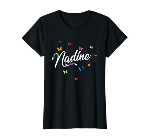 NADINE - Schöner Mädchen Name mit bunten Schmetterlingen T-Shirt von NADINE Tochter Enkel Geburtstag Geschenkideen