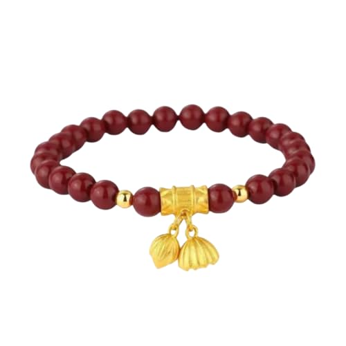 Damen Armband Armband Aus Naturstein Zinnober Rot Runde Perlen Lotus Lila Gold Sand Mutter 8mm von NAFEIMILUN