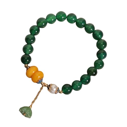 Kristall Armband Damen Stück Armband Aus Grünem Achat Kristall Einzelne Schleife Perlen Lotus Paarschmuck 8mm von NAFEIMILUN