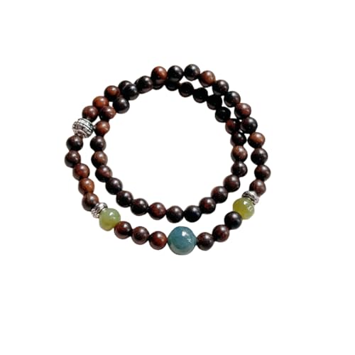 NAFEIMILUN 2 Stück Armband Aus Natürlichem Jade Adlerholz Mit Doppeltem Kreis Blaue Runde Perlen Buddhistische Holzperlen Armband Für Männer Und Frauen Schmuck 5mm von NAFEIMILUN