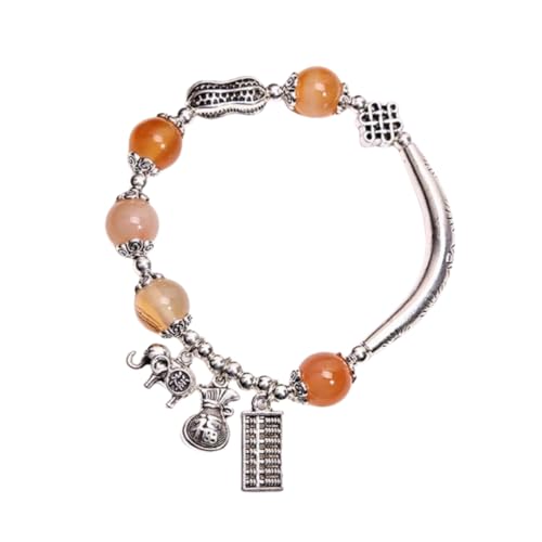 NAFEIMILUN 2 Stück Chinesisches Achat Kristall Armband Elefanten Geldbeutel Abakus Anhänger Armband Für Freundin Elastisches Schmuck Orange von NAFEIMILUN