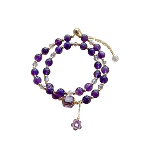 NAFEIMILUN Amethyst Doppelkreis Armband Mit Zuckerwürfel Blumenanhänger Verstellbares Armband Geschenk Für Freundinnen Amethyst Doppelkreis von NAFEIMILUN