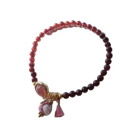 NAFEIMILUN Armbänder Für Damen 2Pcs Kristall Kätzchen Armband Damen Handgewebte Glückskatze Quaste Armband Geschenk Granat von NAFEIMILUN