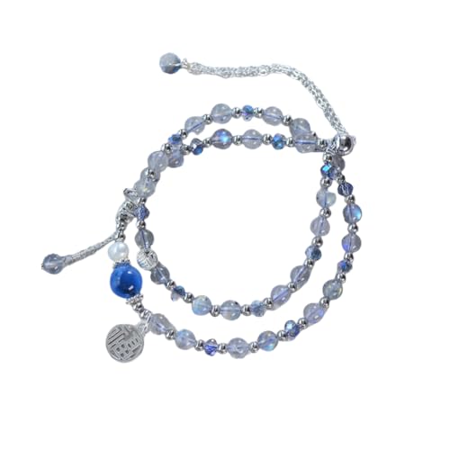NAFEIMILUN Armbänder Für Mädchen Damen Doppelkreis Armband Natürlicher Silbergrauer Mondstein Zuckerherz Achat Armband Blaue Kristallperlen 5mm von NAFEIMILUN