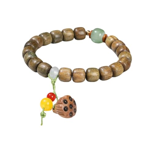 NAFEIMILUN Armbänder Für Mädchen Elastisches Armband Aus Natürlichem Sandelholz Jade Und Bambusperlen Für Männer Und Frauen Einzelschlaufe Grüner Sandelholzlotus von NAFEIMILUN