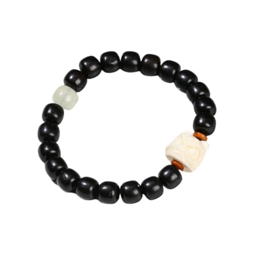 NAFEIMILUN Armbänder Für Mädchen Elastisches Armband Aus Natürlichem Sandelholz Jade Und Bambusperlen Für Männer Und Frauen Einzelschlaufe Löwenkopf Aus Ebenholz von NAFEIMILUN