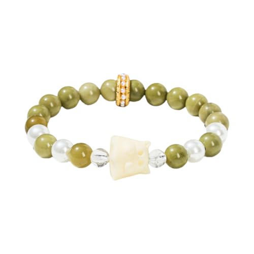 NAFEIMILUN Armbänder Für Mädchen Natürliche Jade Avocado Elfenbein Neunschwänzigen Fuchs Elastisches Armband Weiblichen Schmuck Elfenbein Geist von NAFEIMILUN