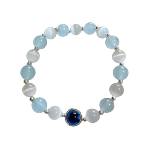 NAFEIMILUN Armreifen 2 Stück Armband Aus Weißem Katzenauge Stein Einzelne Schlaufe Damen Achat Aus Blauer Jade Für Freunde Achat Armband von NAFEIMILUN