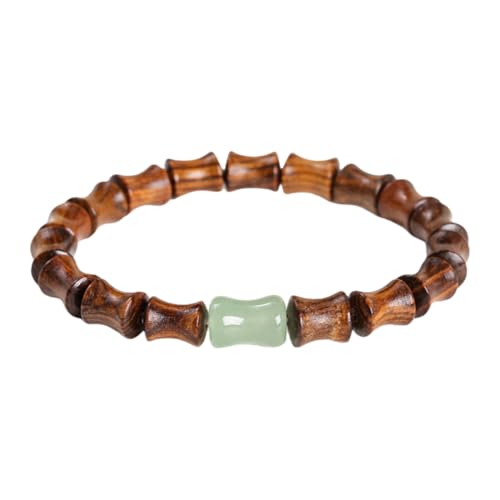 NAFEIMILUN Armreifen Elastisches Armband Aus Natürlichem Sandelholz Jade Und Bambusperlen Für Männer Und Frauen Einzelschlaufe Schwarzes Rosenholz Grüner Aventurin von NAFEIMILUN