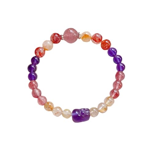 NAFEIMILUN Armschmuck Amethyst Pixiu Armband Erdbeerquarz Gelbes Haarquarz Perlen Elastisches Armband Schmuck Für Freundin Und Studentin 6mm von NAFEIMILUN