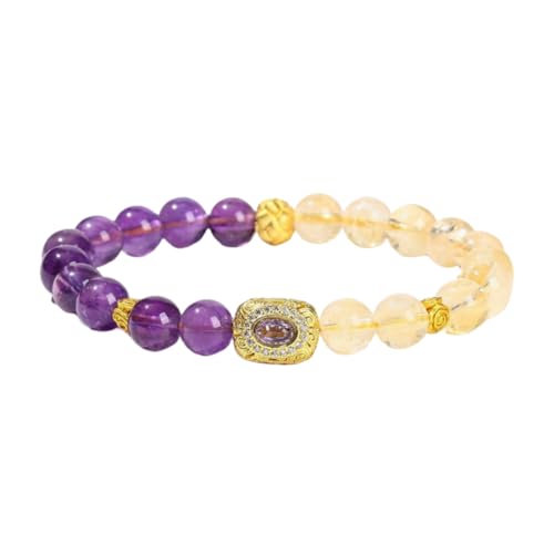 NAFEIMILUN Armschmuck Natursteinarmband Mit Einzelnem Kreis Und Runder Perle Elastisches Armband Paarschmuck Amethyst Und Citrin von NAFEIMILUN