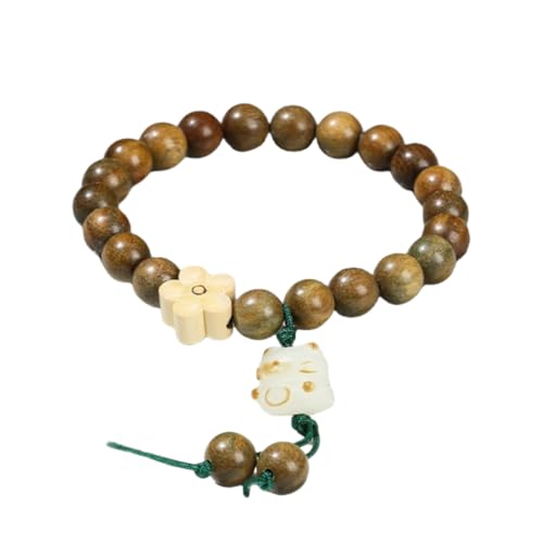 NAFEIMILUN Charm Armband Elastisches Armband Aus Natürlichem Sandelholz Jade Und Bambusperlen Für Männer Und Frauen Einzelschlaufe Grüne Sandelholzblume Bodhi Glückskatze von NAFEIMILUN