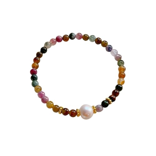 NAFEIMILUN Damen Armband Aus Farbigen Turmalinperlen Im Chinesischen Stil Einzelner Kreis Runde Perle Elastisches Armband Geschenk Für Freundinnen 5mm von NAFEIMILUN
