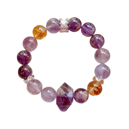NAFEIMILUN Damen Edelstein Armband Amethyst Citrin Einzelne Schlaufe Lila Große Perlen Elastisches Armband Herren Und Damenschmuck 10-12mm von NAFEIMILUN