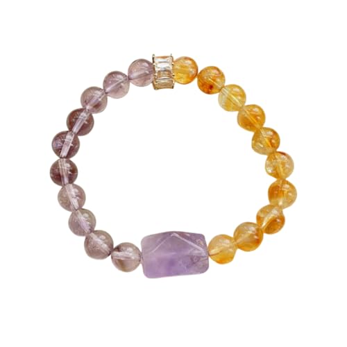 NAFEIMILUN Damen Kristall Farblich Passendes Armband Lavendel Citrin Amethyst Rohstein Runde Perlen Große Perlen Armband Accessoires Zweifarbig von NAFEIMILUN