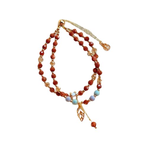 NAFEIMILUN Edelsteine Armband Fur Damen 2 Stück Damenarmband Im Chinesischen Stil Mit Doppelkreis Rotgold Sandstein Armband Extrem Fein Geschliffener Blitz Handschmuck Goldsandstein von NAFEIMILUN