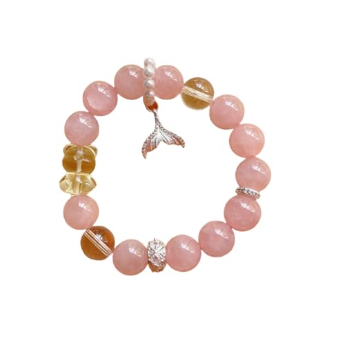 NAFEIMILUN Edelsteine Armband Fur Damen Armband Mit Geschnitztem Bärenmotiv Und Einer Schleife Aus Rosa Kristall Mit Runden Perlen Aus Gelbem Kristall Und Weißem Damenschmuck 10mm von NAFEIMILUN