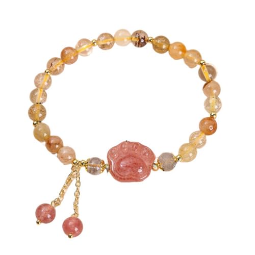 NAFEIMILUN Edelsteine Armband Fur Damen Kristallachat Für Frauen Chinesischer Sommer Einzelschlaufen Armband Handschmuck Bunter Kristall Erdbeerkristall Katzenkralle von NAFEIMILUN