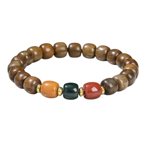 NAFEIMILUN Elastisches Armband Aus Natürlichem Sandelholz Jade Und Bambusperlen Für Männer Und Frauen Einzelschlaufe Dreifarbige Perlen Aus Grünem Sandelholz von NAFEIMILUN