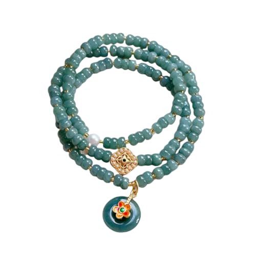NAFEIMILUN Elastisches Armband Natürliche Jade Perle Multi Circle Armband Kupfer Vergoldet Intarsien Zubehör Grün von NAFEIMILUN