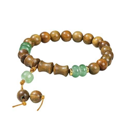 NAFEIMILUN Handkette Elastisches Armband Aus Natürlicher Jade Für Männer Und Frauen Einzelschlaufe Grüne Sandelholzperlen Bambusperlen von NAFEIMILUN
