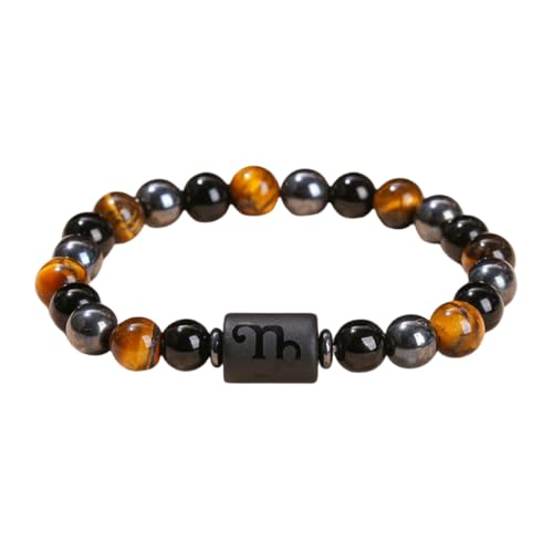 NAFEIMILUN Kristall Armband 8mm Armband Aus Natürlichem Gelbem Tigerauge Und Schwarzem Gallenstein Mit Zwölf Sternbildern Steinbock von NAFEIMILUN