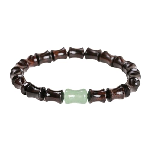 NAFEIMILUN Kristall Armband Elastisches Armband Aus Natürlichem Sandelholz Jade Und Bambusperlen Für Männer Und Frauen Einzelschlaufe Ebenholz Grüner Aventurin Bambus von NAFEIMILUN