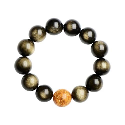 NAFEIMILUN Kristall Armband Vintage Gold Obsidian Kristall Armband Schwarz Single Loop Männer Und Frauen Paar Goldfolie 14mm von NAFEIMILUN