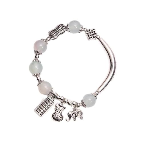 NAFEIMILUN Kristall Stein Armbänder 2 Stück Chinesisches Achat Armband Elefanten Geldbeutel Abakus Anhänger Armband Für Freundin Elastisches Schmuck Blau von NAFEIMILUN