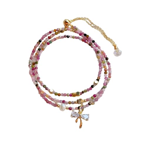 NAFEIMILUN Naturfarbenes Turmalin Dreikreis Armband Mit Süßwasserperle Mehrlagiges Armband Halskette Mehrzweckmodell 3mm von NAFEIMILUN
