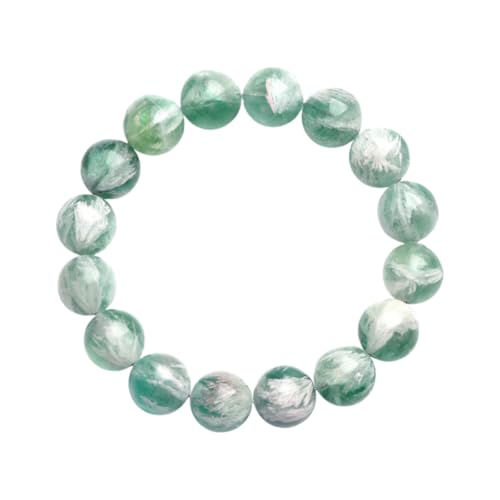 NAFEIMILUN Naturstein Armbander Natürliches Grünes Federarmband Aus Fluorit Einzelner Kreis Herren Und Damenschmuck 15mm Etwa 14 Stück von NAFEIMILUN