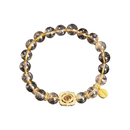 NAFEIMILUN Stretch Armband Natürlicher Gelber Tigerstein Gelber Turmkristall Mit Einem Kreis Runden Perlen Elastisches Armband Paarschmuck Goldener Haarkristall von NAFEIMILUN