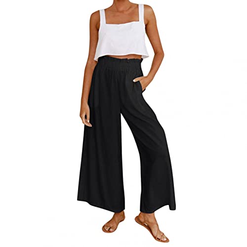 Damen Sommerhose Strandhose Freizeithosen Loose Fit Schlaghose Elastischer Bund Weich Haremshose Yogahose Jogginghose Pumphose Boho Stretch Pluderhose mit Taschen Gummibund Bleistifthose Lounge Hose von NAFING